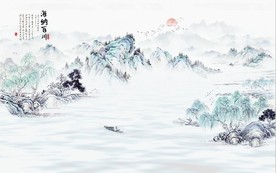 新中式水墨古代山水国画背景墙