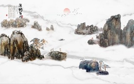 新中式水墨古代山水国画背景墙