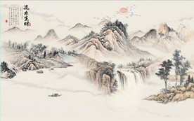 新中式水墨古代山水国画背景墙