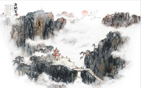 新中式水墨古代山水国画背景墙