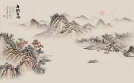 新中式水墨古代山水国画背景墙