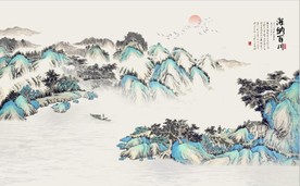新中式水墨古代山水国画背景墙