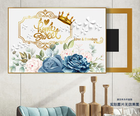轻奢英文皇冠玫瑰花电表箱装饰画