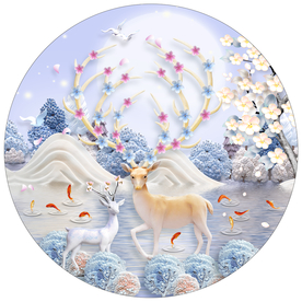 北欧现代麋鹿圆形装饰画