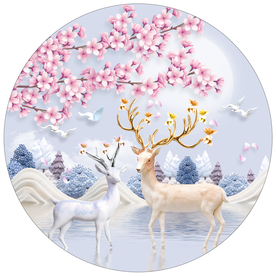 北欧麋鹿圆形装饰画