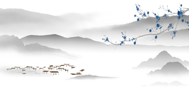 江南水乡水墨山水画