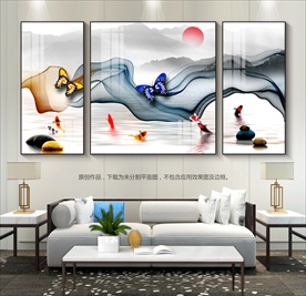 新中式蝴蝶山水画装饰画挂画