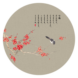 中式咏梅花鸟圆形装饰画