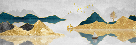 金色山水画玄关