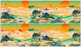 4K中国风国潮祥云山水背景视频