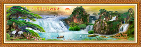 迎客松瀑布水山装饰画
