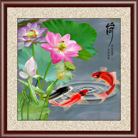 高清鲤鱼荷花方型装饰画