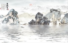 新中式水墨古代山水国画背景墙
