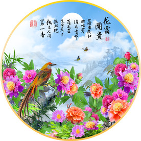 牡丹花圆形装饰画