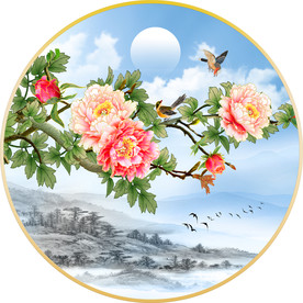 牡丹花圆形挂画