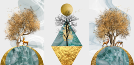 几何麋鹿三联装饰画