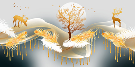 金色麋鹿三联画