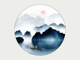 圆形意境山水