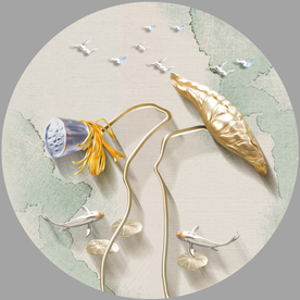 玉雕荷花圆形装饰画