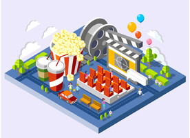 2.5D手机立体电影院场景矢量