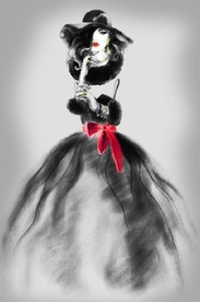 新中式水墨晚礼服美女玄关装饰画