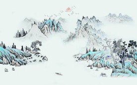新中式千里江山水墨国画背景墙
