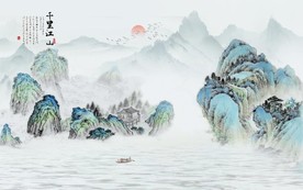 新中式千里江山水墨国画背景墙