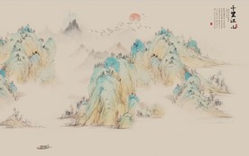 新中式千里江山水墨国画背景墙