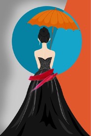 现代北欧红伞美女玄关装饰画