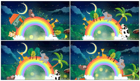 卡通可爱动物夜晚 舞台背景视频