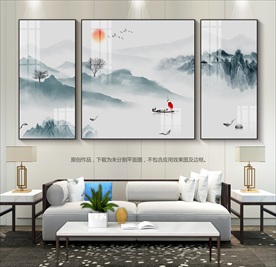 新中式群山装饰画挂画客厅背景画