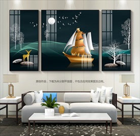 轻奢一帆风顺客厅装饰画晶瓷画