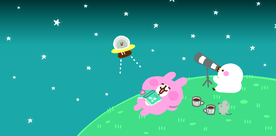 卡通 兔子 望远镜 飞船