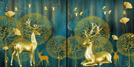 别墅麋鹿两联装饰画