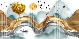 麋鹿山水装饰画