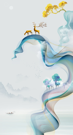 飘带麋鹿晶瓷画