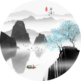 意境山水圆形装饰画