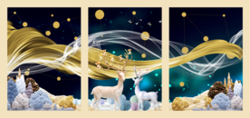 飘带麋鹿三联画