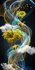 彩色丝带麋鹿晶瓷画