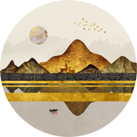 麋鹿山水圆形装饰画