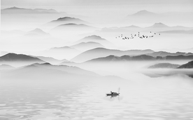 新中式水墨山水背景墙电视墙