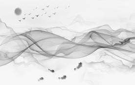 山水画灰色背景墙