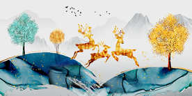 麋鹿三联画玄关