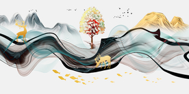 飘带麋鹿晶瓷画