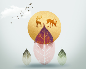 麋鹿树叶装饰画