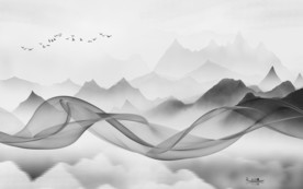 中式山水水墨画 文件分层画