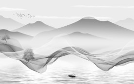 大卖山水画背景 文件分层画