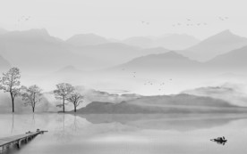 人气山水画背景 文件分层画