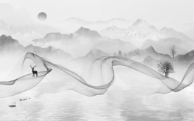 灰色电视背景墙无框画