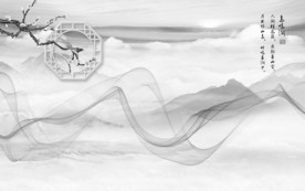 中国风山水画电视墙 文件分层画